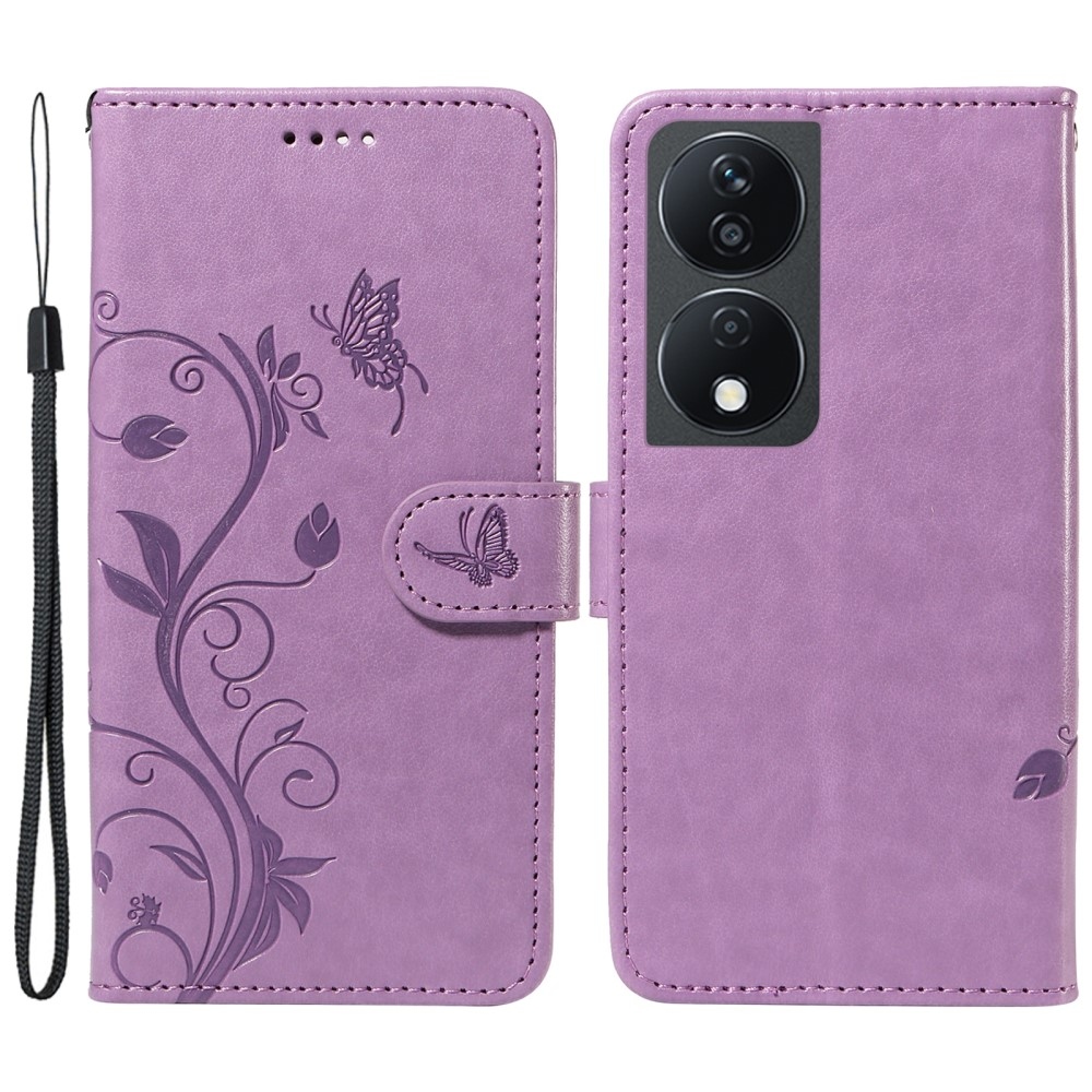 Virágok könyvtáska a Honor X7b/Honor 90 Smart készülékhez - lila