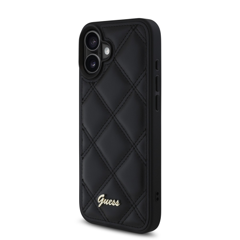 Guess PU bőr steppelt hátlap iPhone 16-hoz Fekete