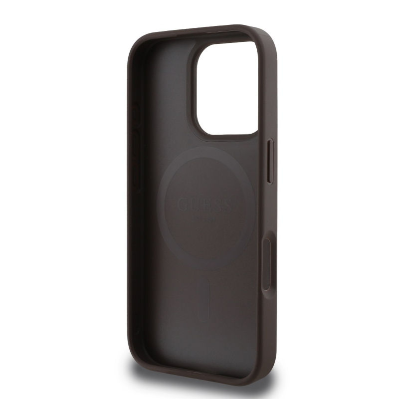 Guess PU 4G Peony MagSafe hátlap iPhone 16 Pro Max barna színű iPhone 16 Pro Max-hoz barna