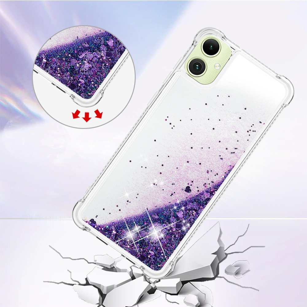 Glitter homokóra zselés tok Samsung Galaxy A06 4G - sötétlila/szívek