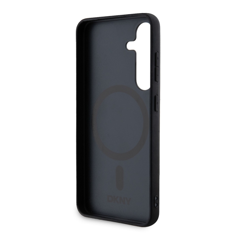 DKNY PU bőr Ismétlődő mintás Stack Logo Magsafe hátlap Samsung Galaxy S24+ fekete