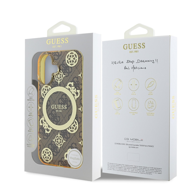 Guess IML 4G Peony MagSafe hátlap iPhone 16-hoz Barna