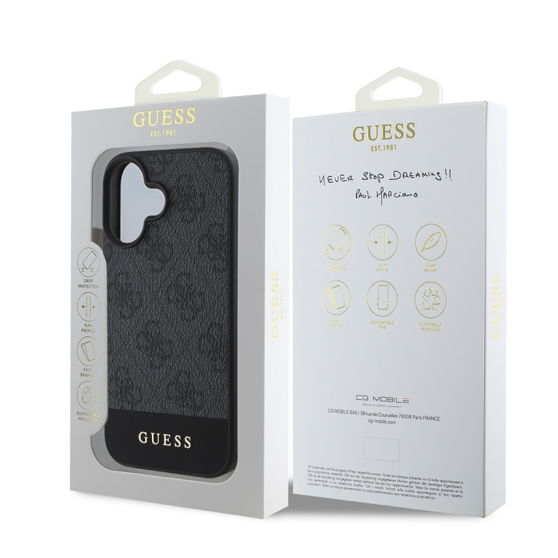 Guess PU 4G csíkos hátlap iPhone 16-hoz Szürke