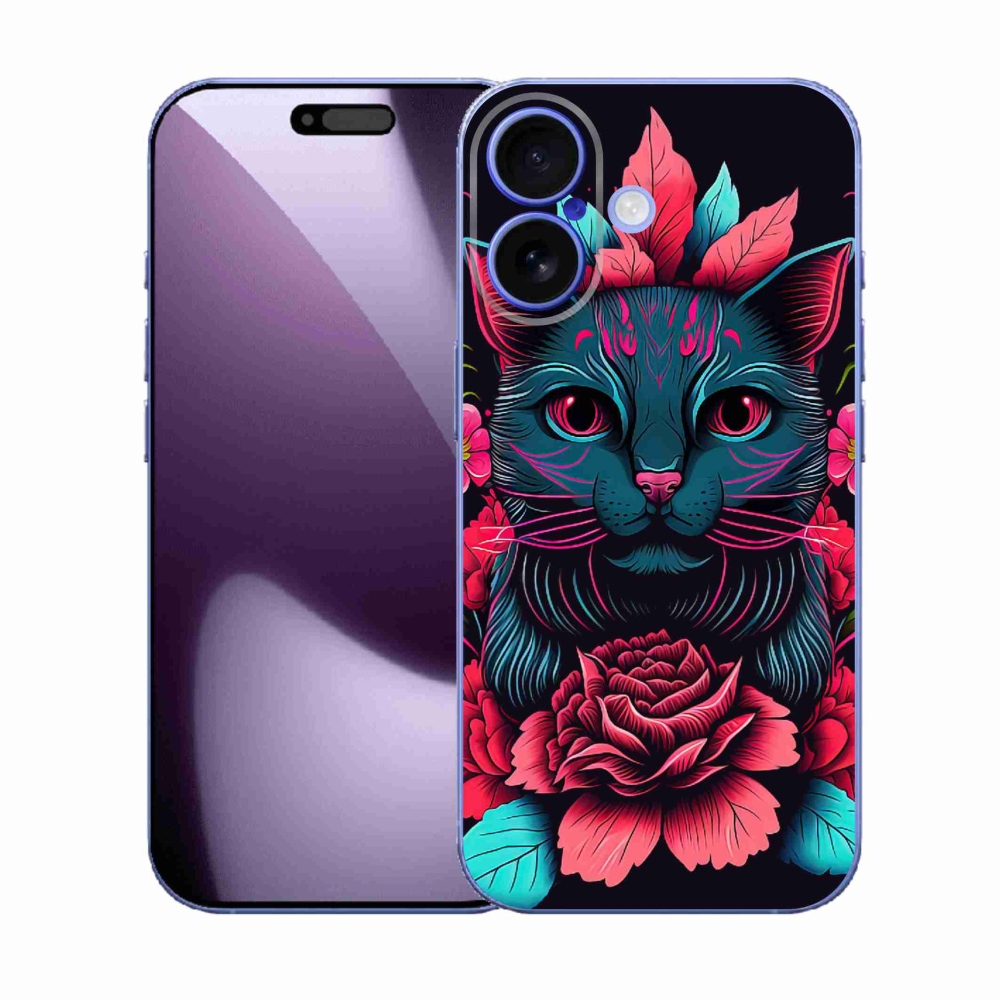 Gél borító mmCase iPhone 17 készülékhez - virágok és macska