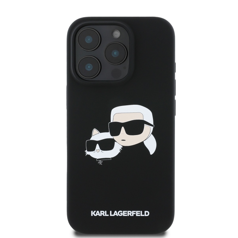 Karl Lagerfeld Folyékony szilikon dupla fejű MagSafe hátlap iPhone 16 Pro fekete színűre