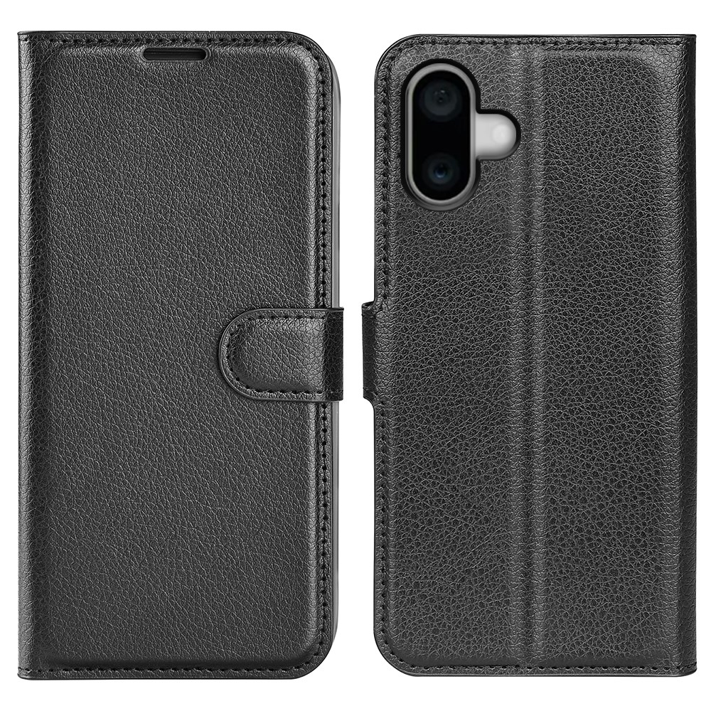 Litchi könyv tok iPhone 16-hoz - fekete