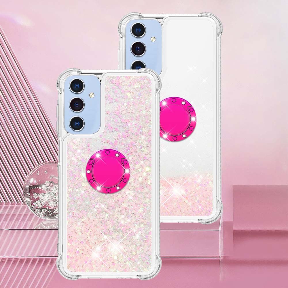 Glitt homokóra zselés tok ujjgyűrűvel Samsung Galaxy A17 4G/5G-hez - rózsaszín/csillagok