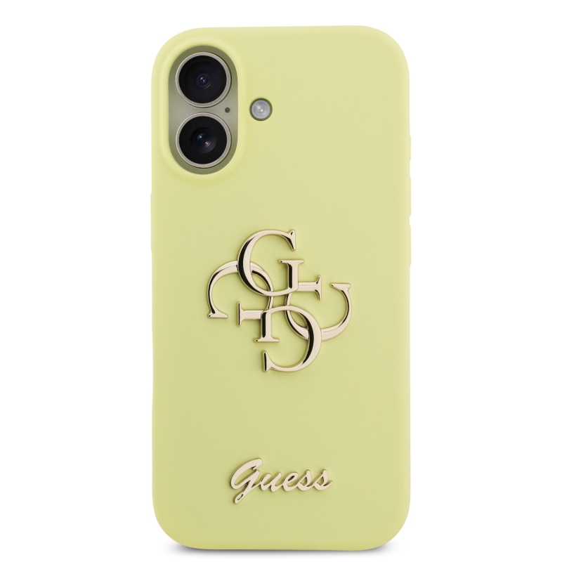 Guess Liquid szilikon 4G fém logós hátlap iPhone 17 Sárga