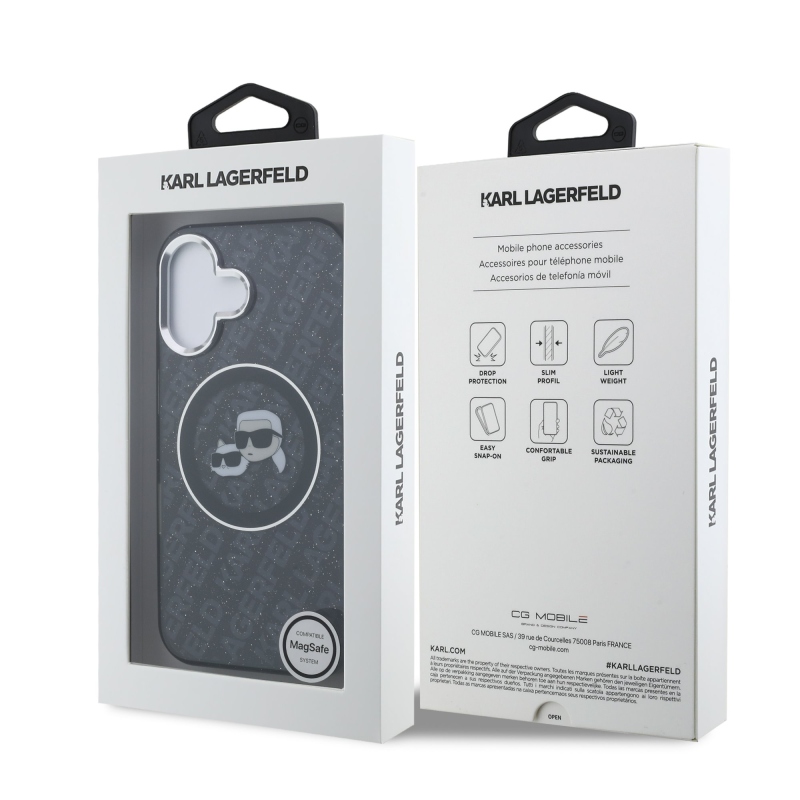 Karl Lagerfeld IML K&CH Heads Ismételt logó MagSafe hátlapi borító iPhone 16-hoz Fekete