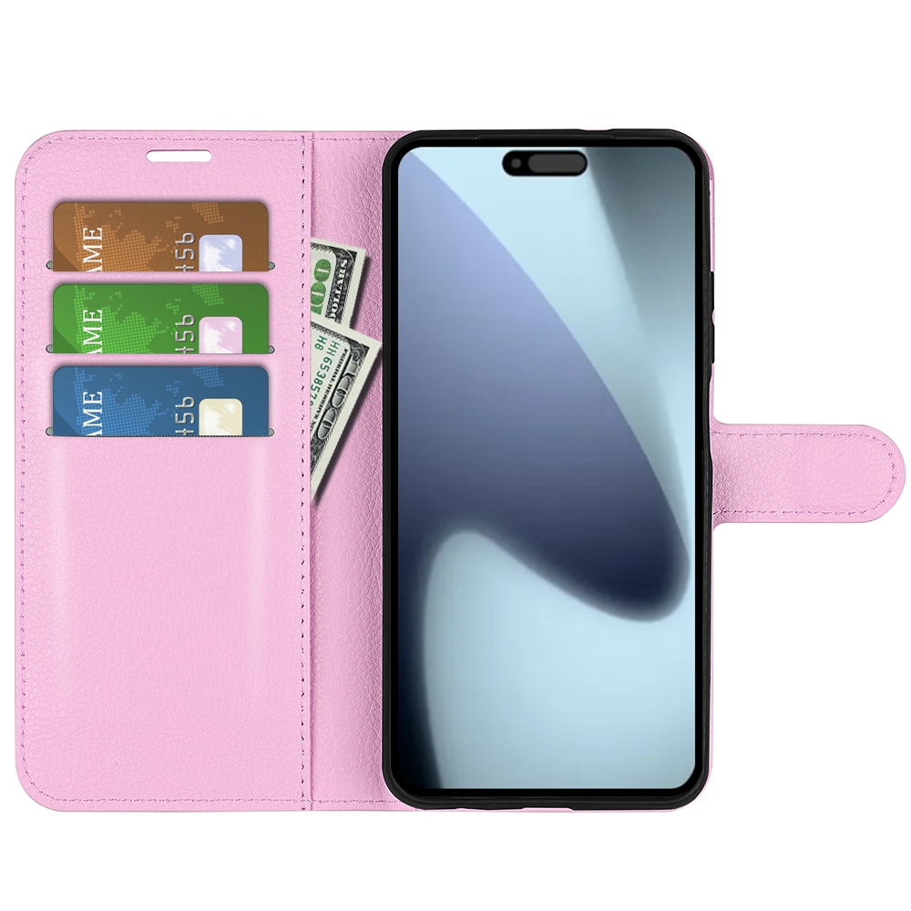 Litchi könyvtáska iPhone 17 készülékhez - rózsaszín