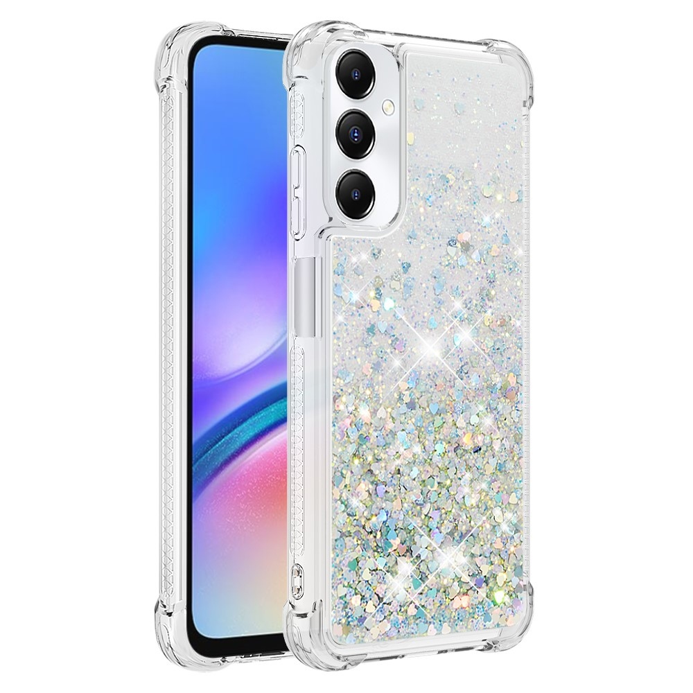 Glitter zselés homokóra tok Samsung Galaxy A05s készülékhez - ezüst/szív
