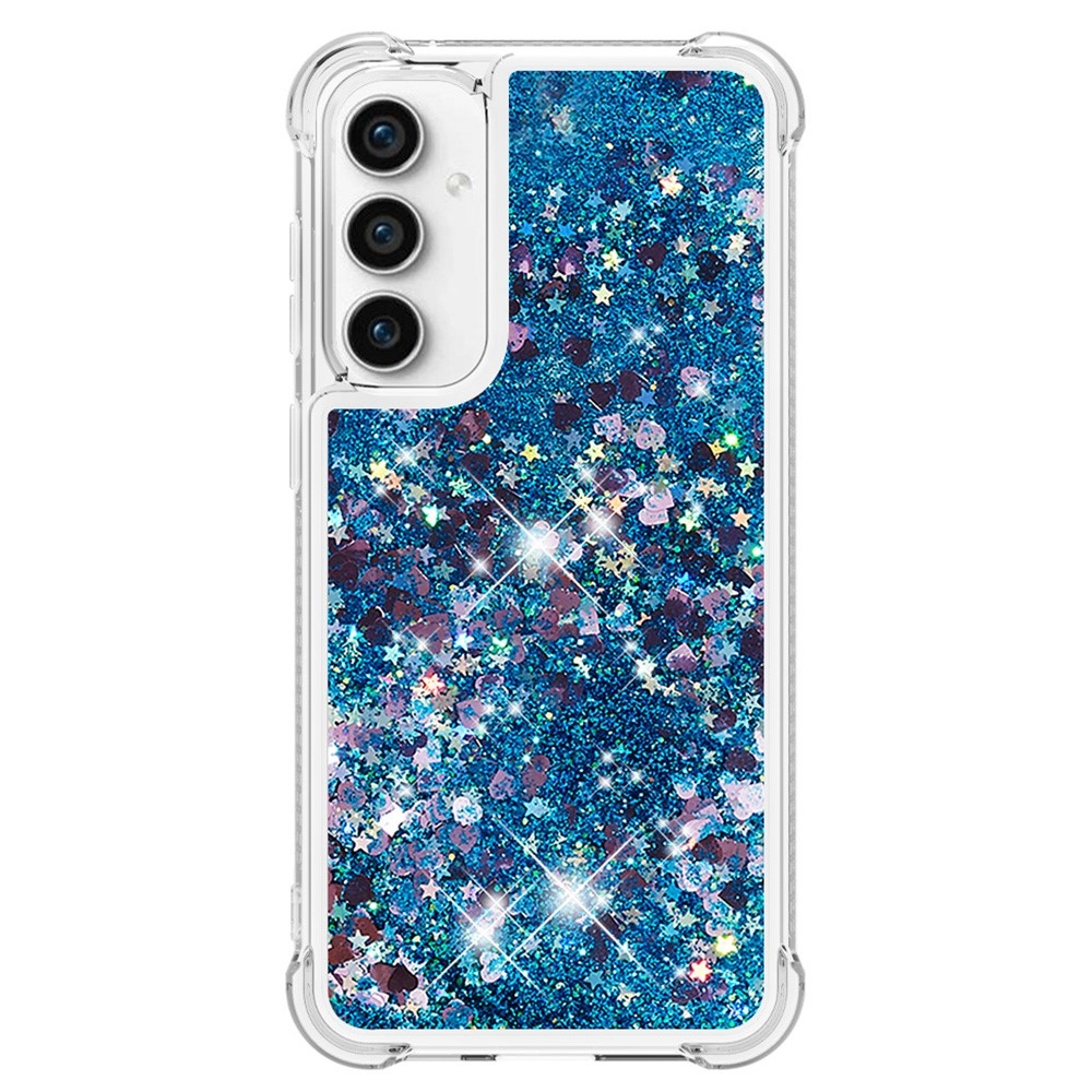 Glitter zselés homokóra hüvely Samsung Galaxy S23 FE készülékhez - kék/szívek