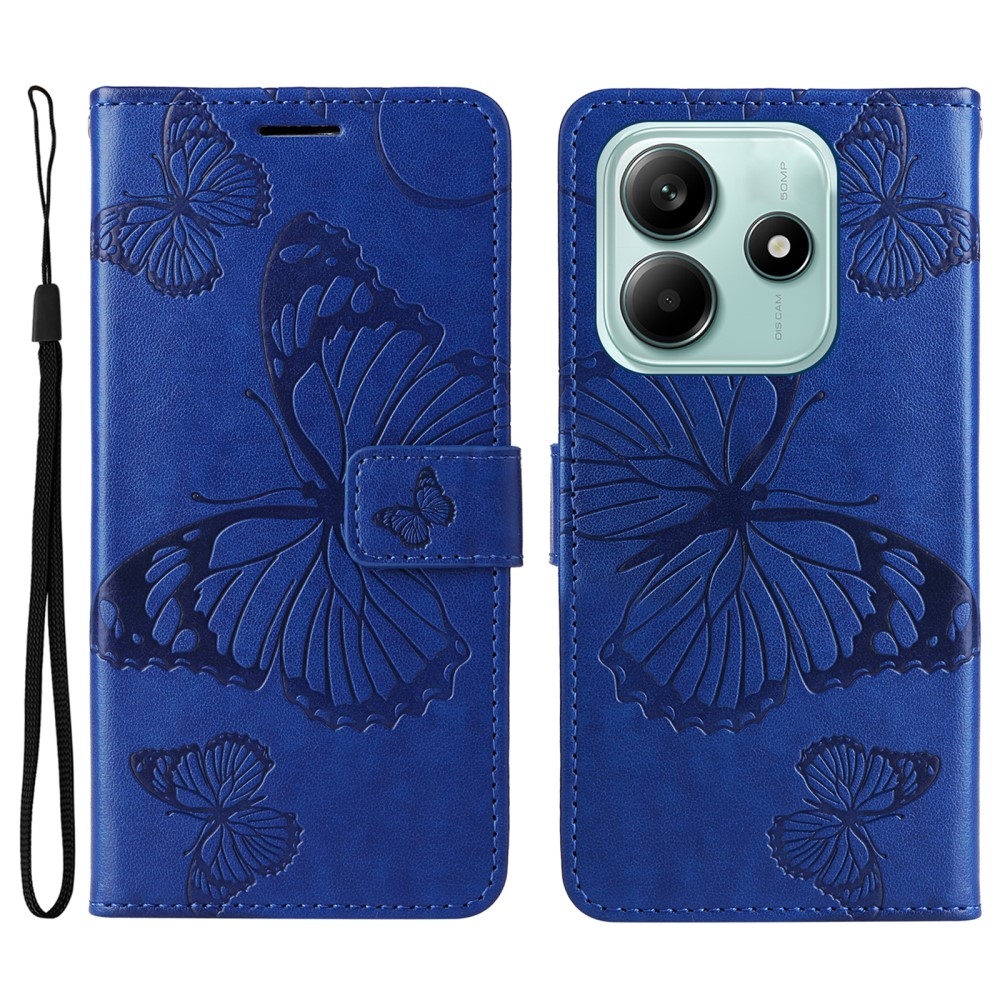 Nagy pillangó könyv tok a Xiaomi Redmi Note 14 5G-hez - kék