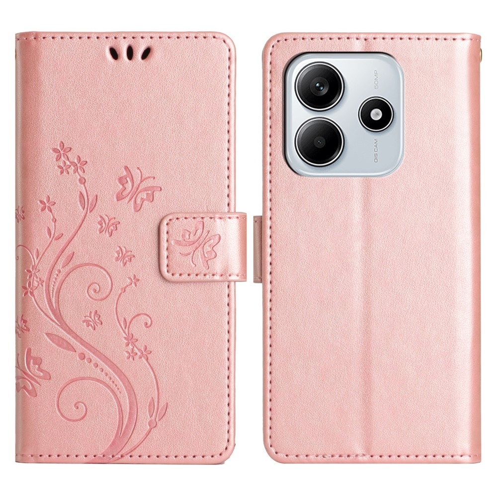 Virágok könyv tok Xiaomi Redmi Note 14 5G-hez - rózsa arany