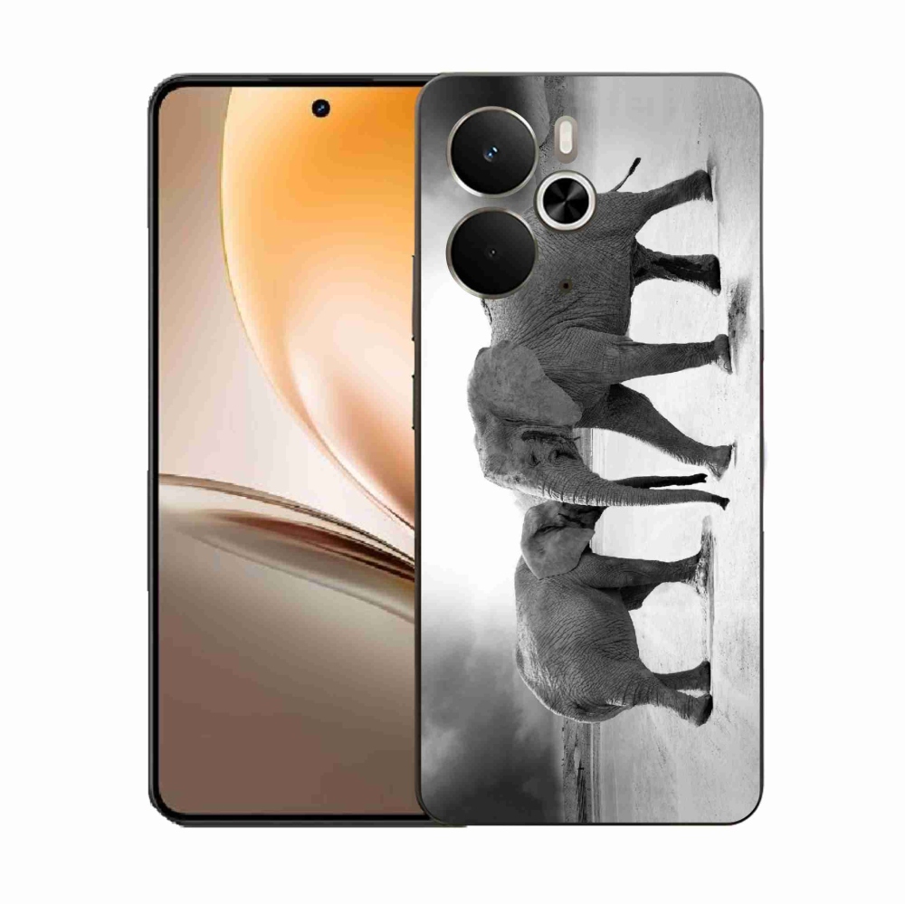 Gél borító mmCase a Realme 14 5G készülékhez - fekete és fehér elefántok