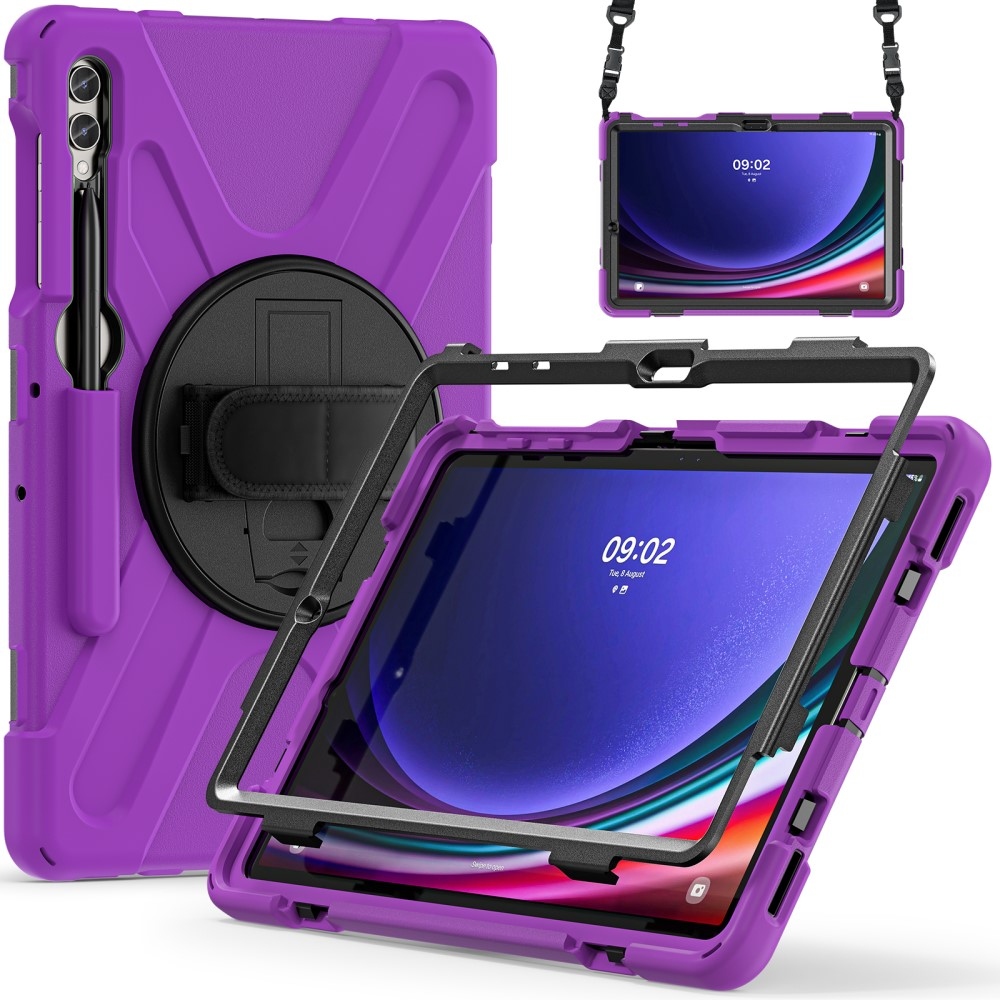 Strapabíró borítás kézi fogantyúval és pánttal Samsung Galaxy Tab S10+/S9+/S9 FE+/S8+/S7+ - lila