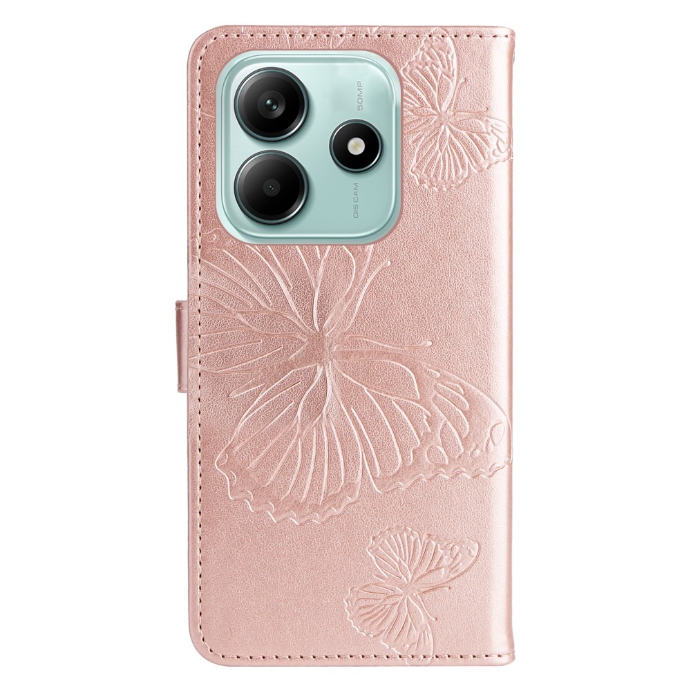 Nagy pillangó könyv tok Xiaomi Redmi Note 14 5G - rózsa arany