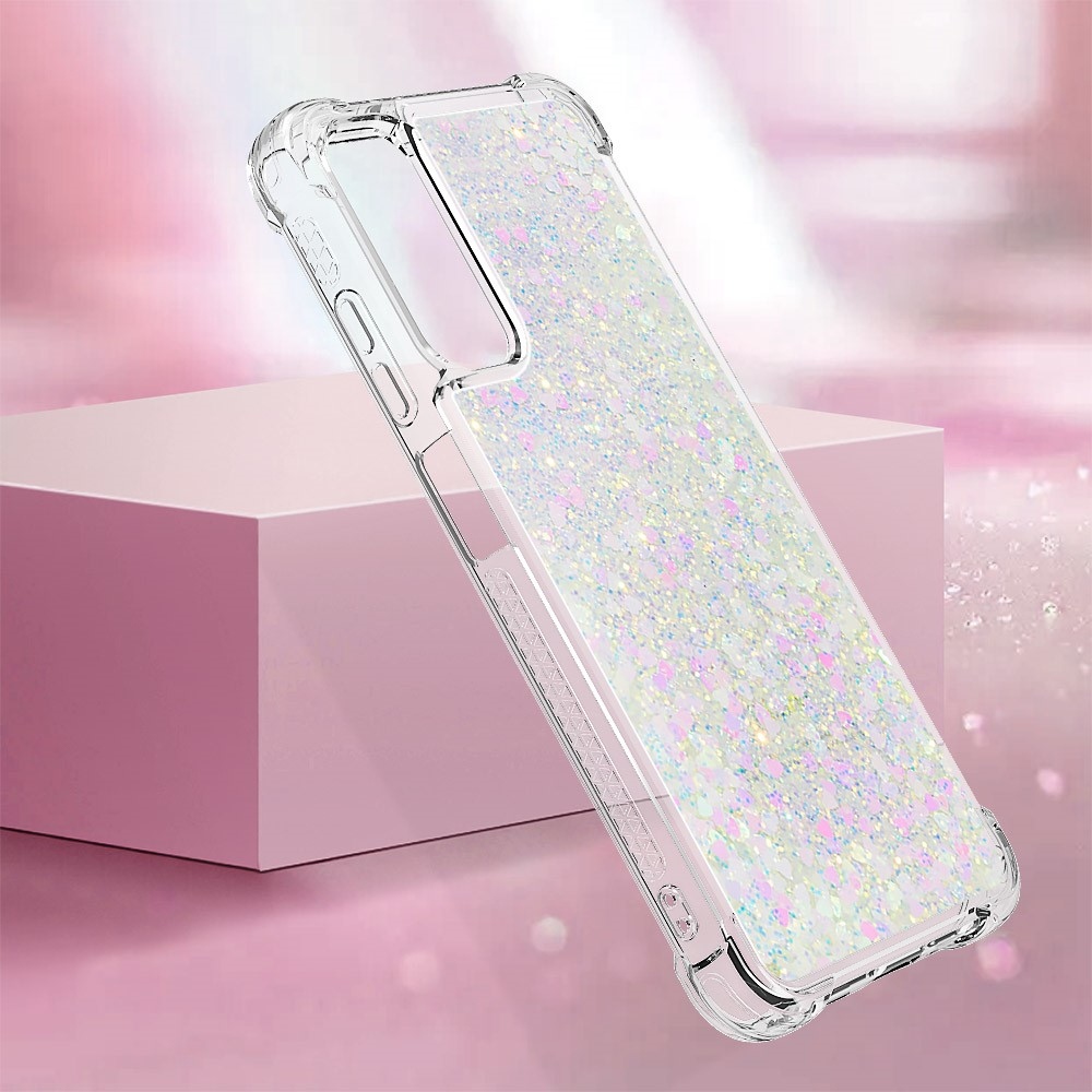 Glitter zselés homokóra tok Samsung Galaxy A05s készülékhez - rózsaszín/ezüst/szív