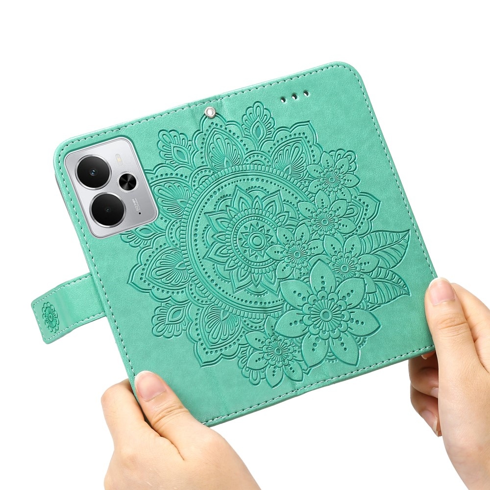 Virágos könyvtáska a Realme 14 5G-hez - teal színű