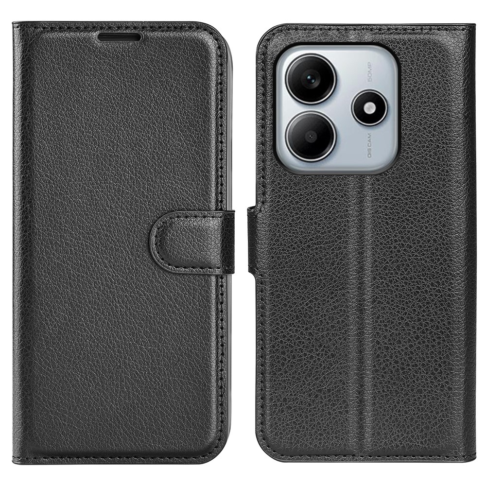 Litchi könyv tok Xiaomi Redmi Note 14 5G-hez - fekete