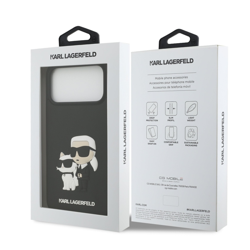 Karl Lagerfeld 3D gumiból készült Karl és Choupette hátlap iPhone 17 Pro Max készülékhez Fekete