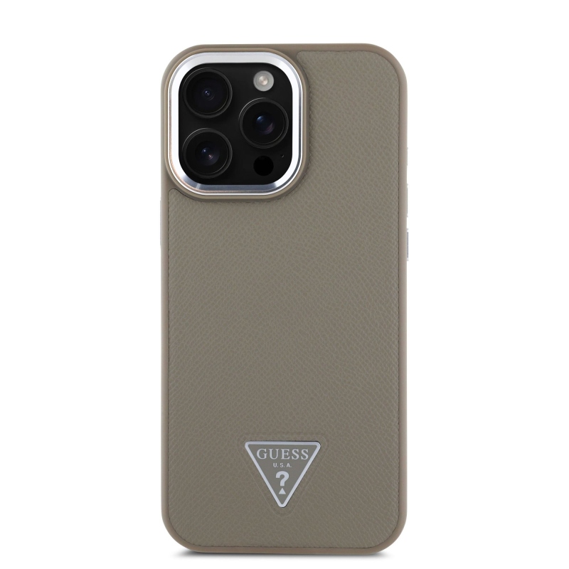Guess PU szemcsés, háromszög alakú logós hátlap iPhone 16 Pro barna színű készülékhez