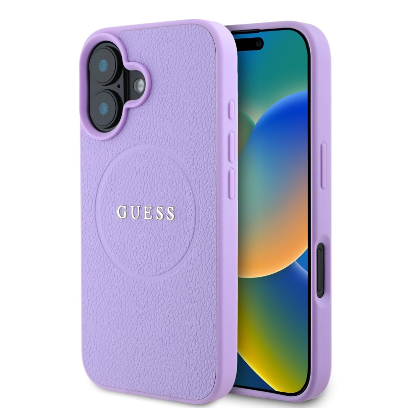 Guess PU szemcsés klasszikus logós MagSafe hátlap iPhone 16-hoz Lila