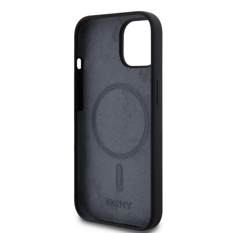 DKNY Liquid Silicone Arch Logo MagSafe hátlapi borító iPhone 15-hez Fekete