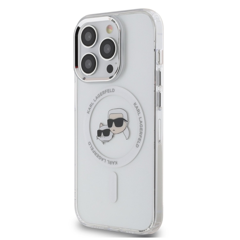 Karl Lagerfeld IML K&CH fejek fémkeret MagSafe hátlap iPhone 15 Pro Max átlátszóhoz