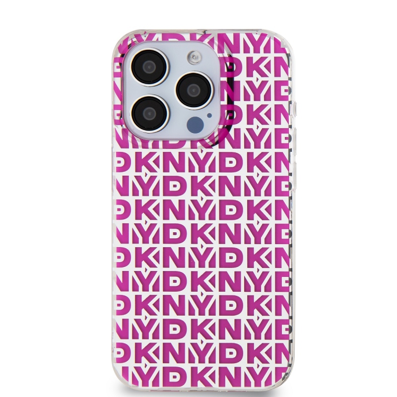 DKNY PC/TPU ismétlődő mintás hátsó borító iPhone 15 Pro Max rózsaszínhez