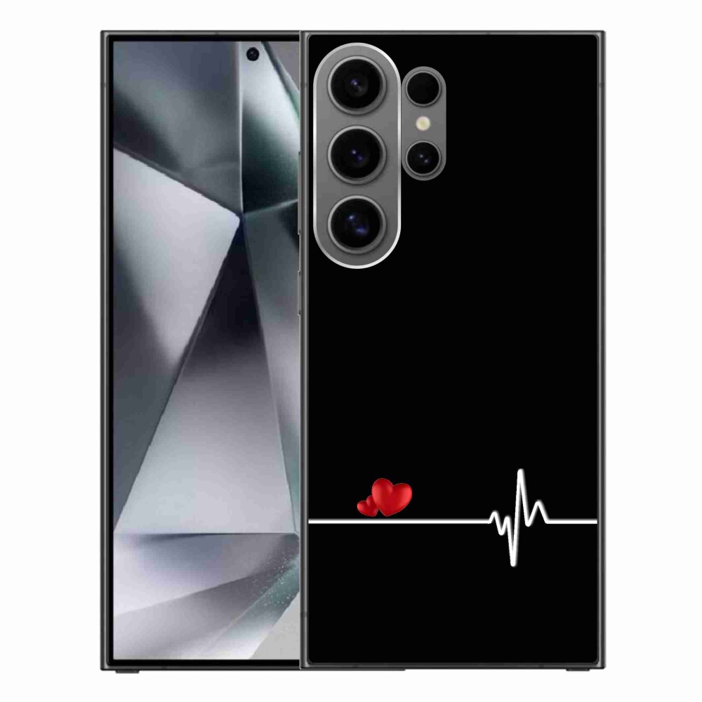 Gél borítás mmCase Samsung Galaxy S24 Ultra készülékhez - szív és szívverés fekete háttérrel