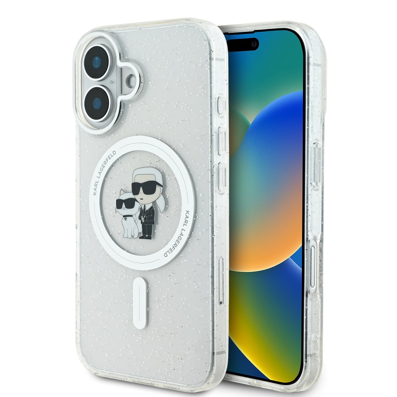 Karl Lagerfeld IML Glitter Karl és Choupette MagSafe MagSafe hátlap iPhone 16-hoz Átlátszó
