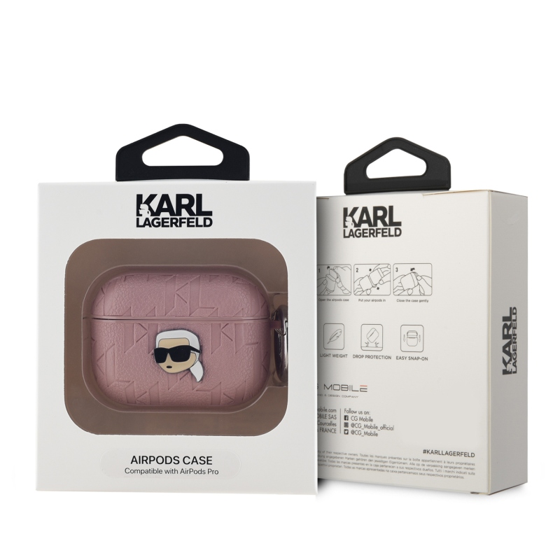 Karl Lagerfeld PU dombornyomott Karl fej tok AirPods Pro rózsaszínhez