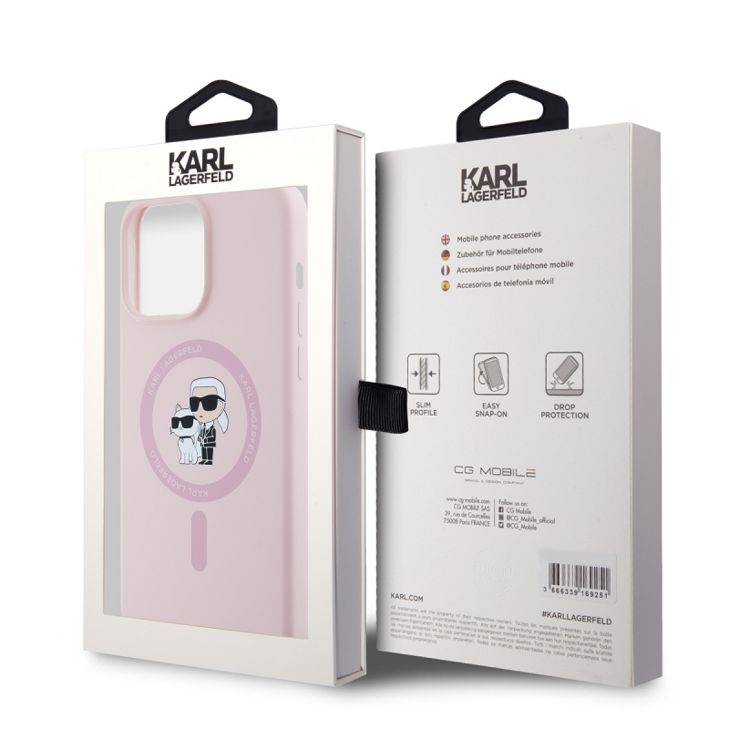 Karl Lagerfeld folyékony szilikon Karl és Choupette Magsafe hátlap iPhone 14 Pro rózsaszínű iPhone 14 Pro készülékhez