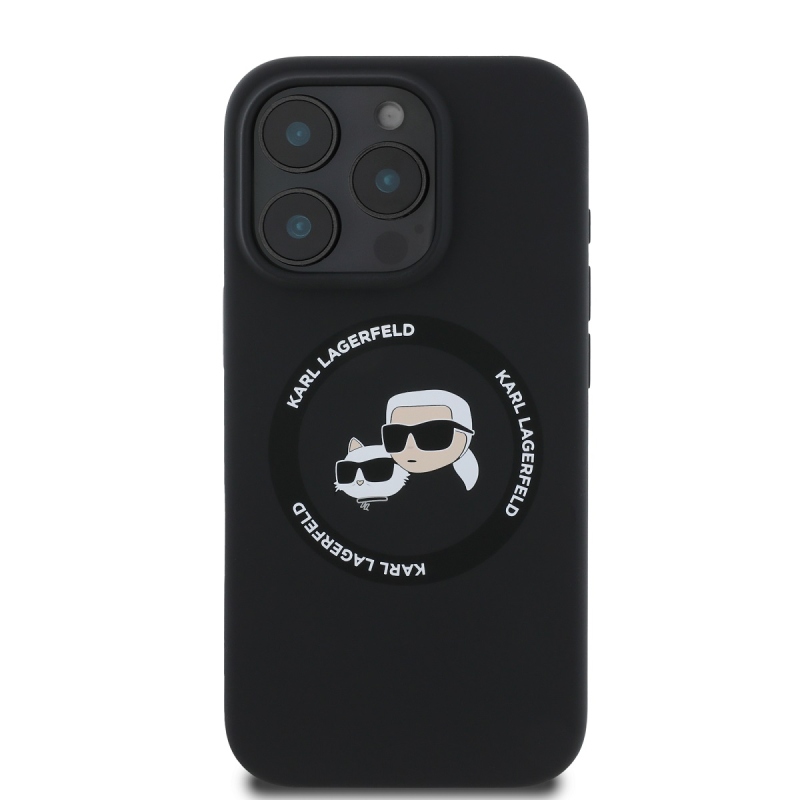 Karl Lagerfeld Liquid Silicone K&CH Heads MagSafe hátlapi borító iPhone 16 Pro-hoz Fekete