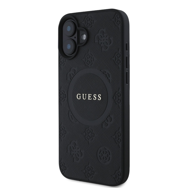 Guess Saffiano bazsarózsa bélyegző MagSafe hátlap iPhone 16-hoz Fekete