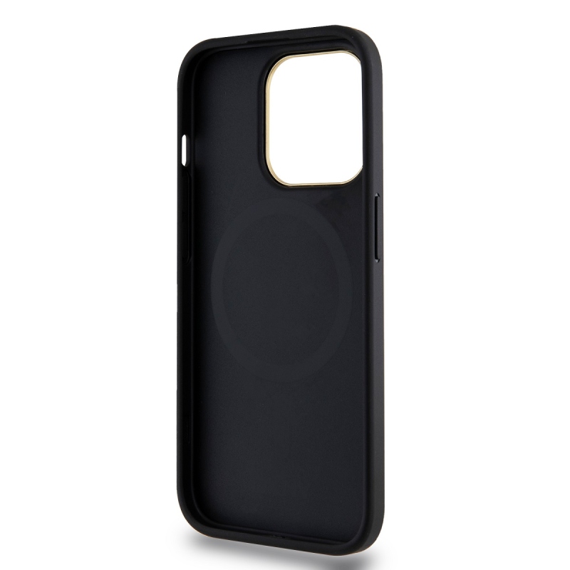 DKNY PU bőr kockás mintás Magsafe hátlap iPhone 15 Pro Fekete