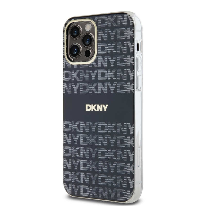 DKNY PC/TPU ismétlődő mintás tonális csíkos Magsafe hátlap iPhone 12/12 Pro Fekete