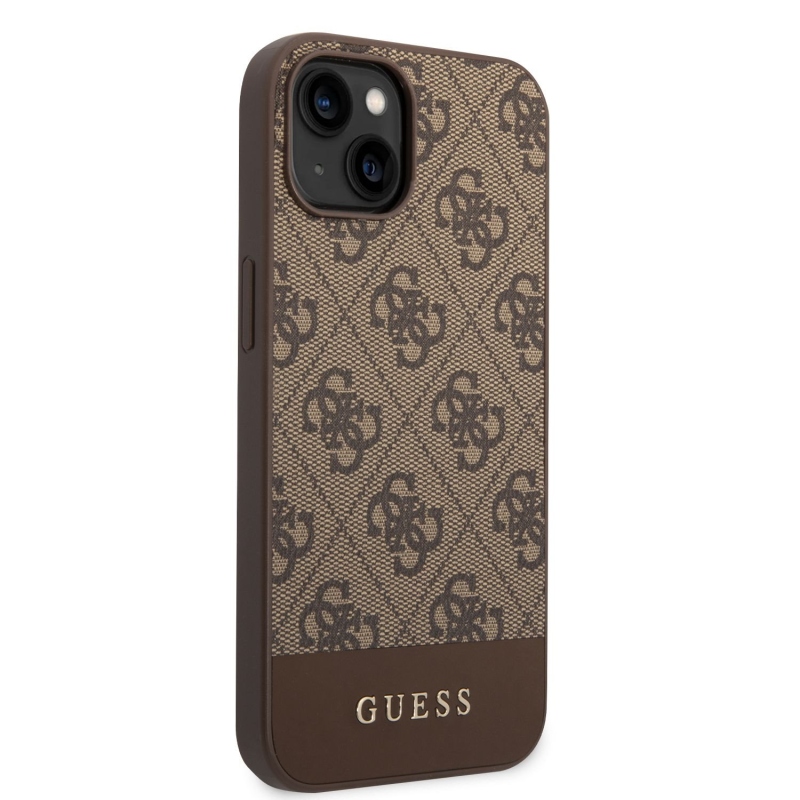 Guess PU 4G csíkos hátlapi borító iPhone 14-hez Barna