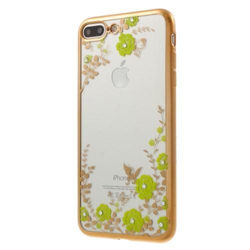 Rajna zselés tok kristályokkal iPhone 7 Plus és iPhone 8 Plus készülékhez - arany/sárga virágok