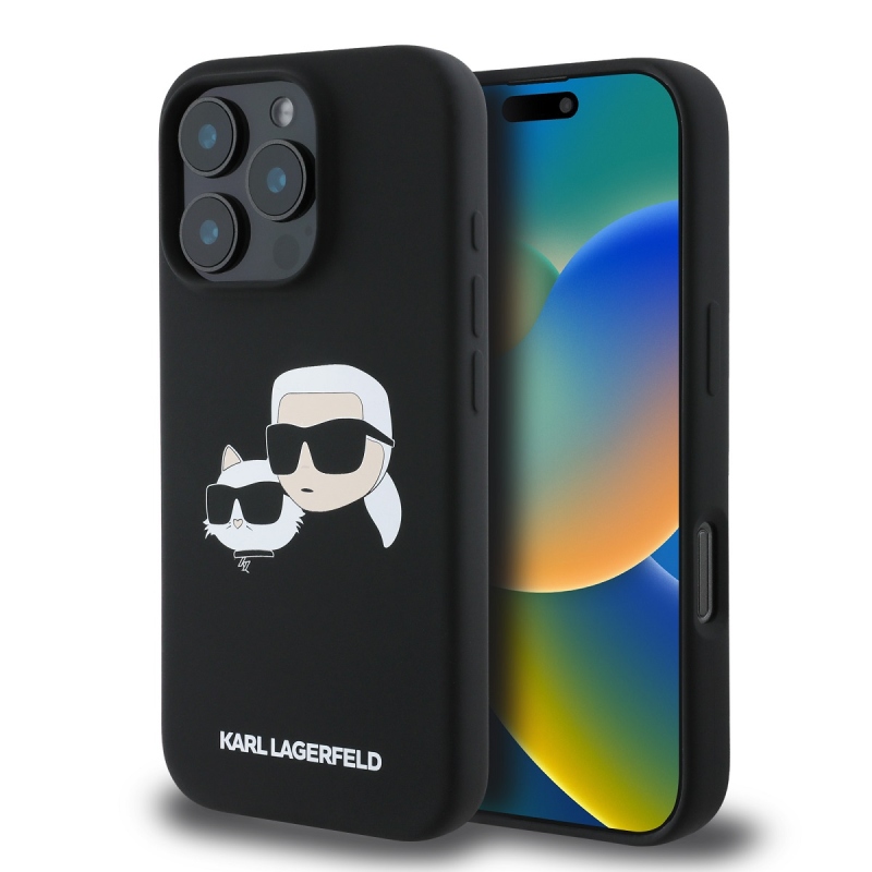 Karl Lagerfeld Folyékony szilikon dupla fejű MagSafe hátlap iPhone 16 Pro fekete színűre