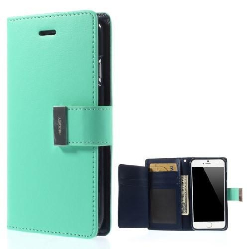 RichDiary PU bőr tok iPhone 6s Plus és 6 Plus készülékhez - ciánkék színben