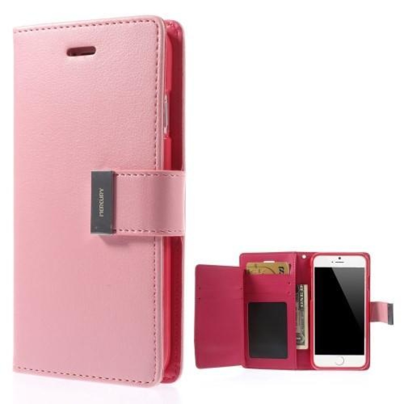 RichDiary PU bőr tok iPhone 6s Plus és 6 Plus készülékhez - rózsaszínű