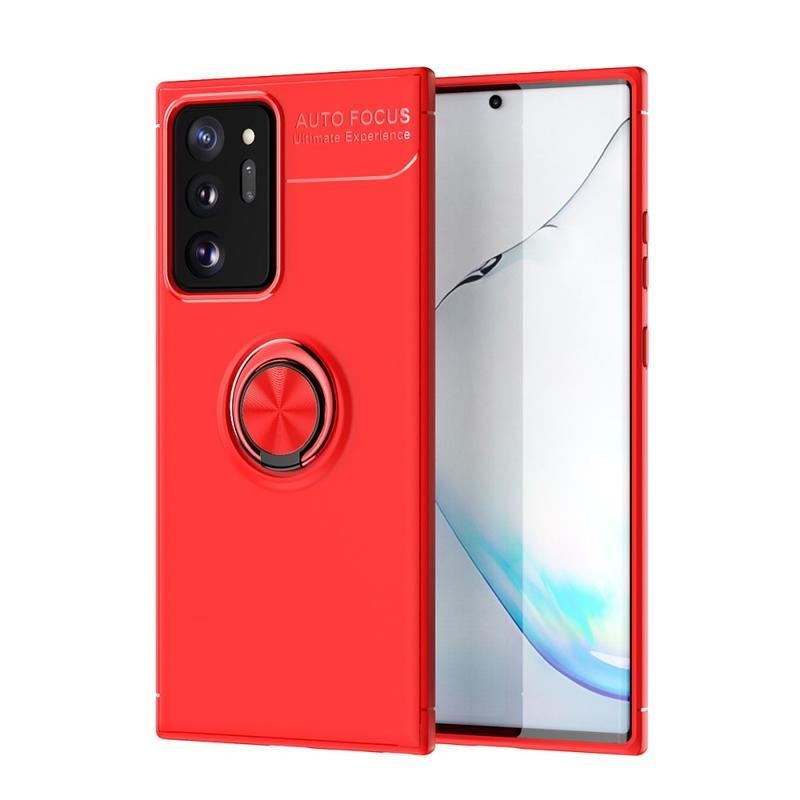 Ring zselé ellenálló tok ujjgyűrűvel a mobiltelefonra Samsung Galaxy Note 20 Ultra - piros