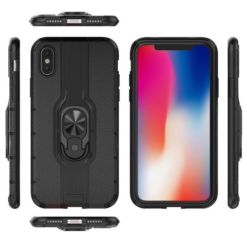 Gyűrűs hibrid borítás ujjgyűrűvel iPhone XS készülékhez - fekete