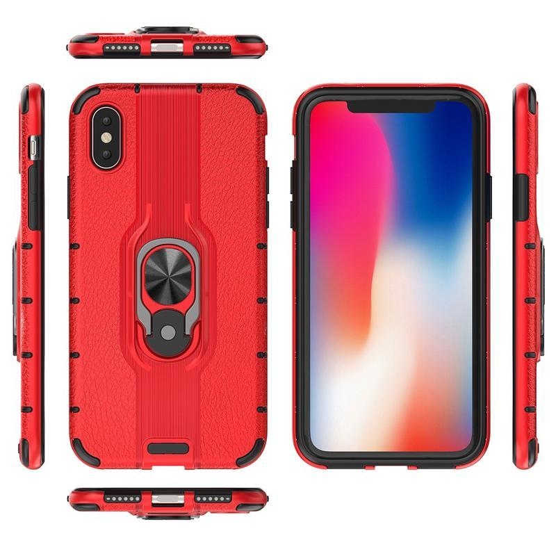 Gyűrűs hibrid borítás ujjgyűrűvel iPhone XS készülékhez - piros