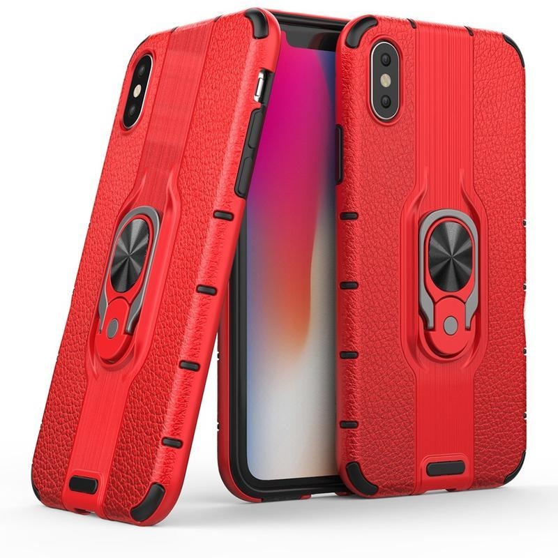Gyűrűs hibrid borítás ujjgyűrűvel iPhone XS készülékhez - piros