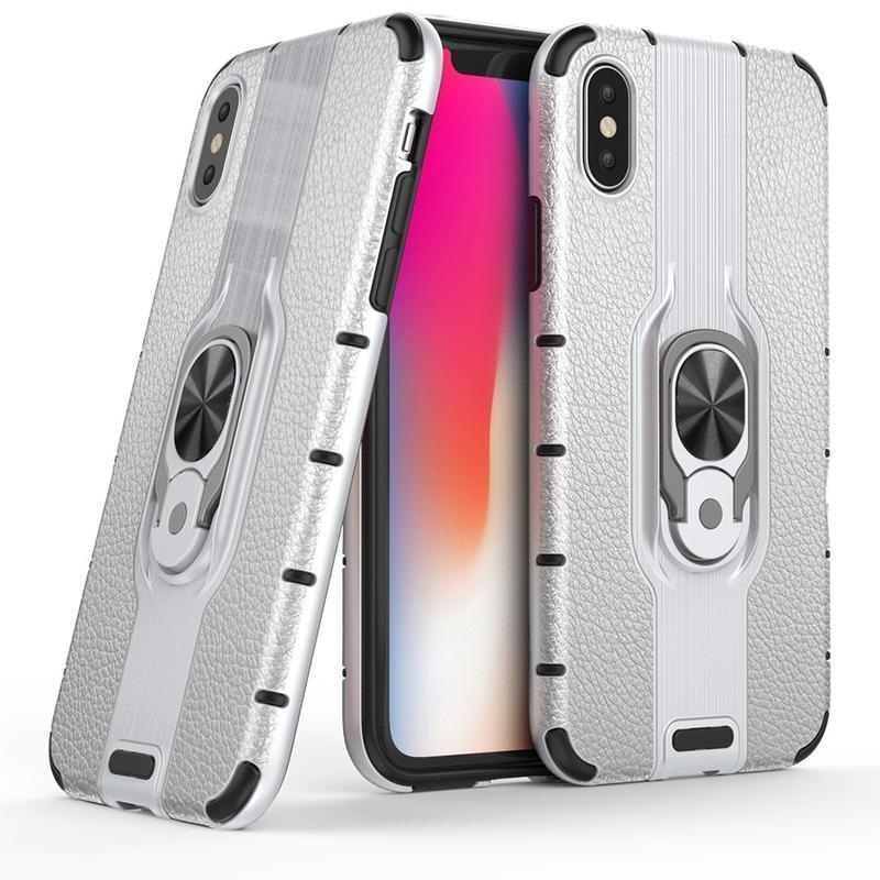Gyűrűs hibrid borítás ujjgyűrűvel iPhone XS készülékhez - ezüst