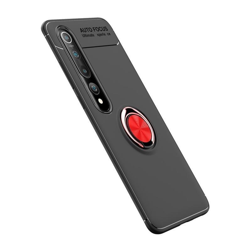 Gyűrűálló zselés tok ujjgyűrűvel Xiaomi Mi 10 / Mi 10 Pro készülékhez - fekete / piros