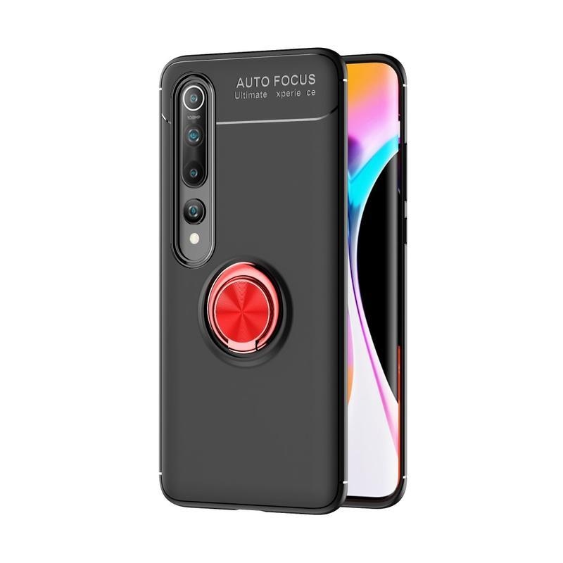 Gyűrűálló zselés tok ujjgyűrűvel Xiaomi Mi 10 / Mi 10 Pro készülékhez - fekete / piros